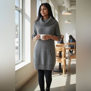 ATHLETA Cowl Neck Pullover Sweater Dress Women's Size Small Gray Short Sleeve